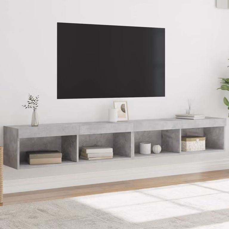 Set di 2 mobili TV sospesi vidaXL con luci LED integrate, design moderno in grigio cemento, L 100 cm x P 30 cm x H 30 cm