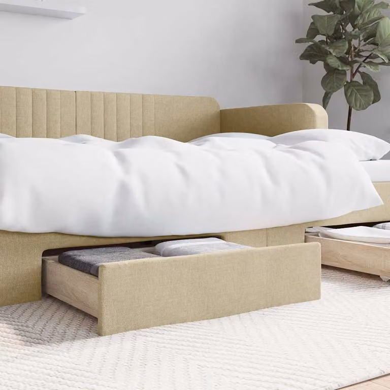 Set di 2 cassetti da letto vidaXL in legno multistrato e tessuto beige con ruote