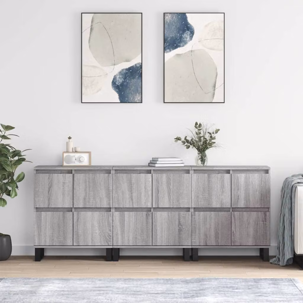 Set di 3 credenze vidaXL in legno e metallo grigio per soggiorno e sala da pranzo