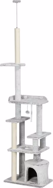 Albero Tiragraffi per Gatti a Soffitto PawHut con Piattaforme e Casetta, Grigio e Beige, L/P/H: 40 x 60 x 225-255 cm – 1