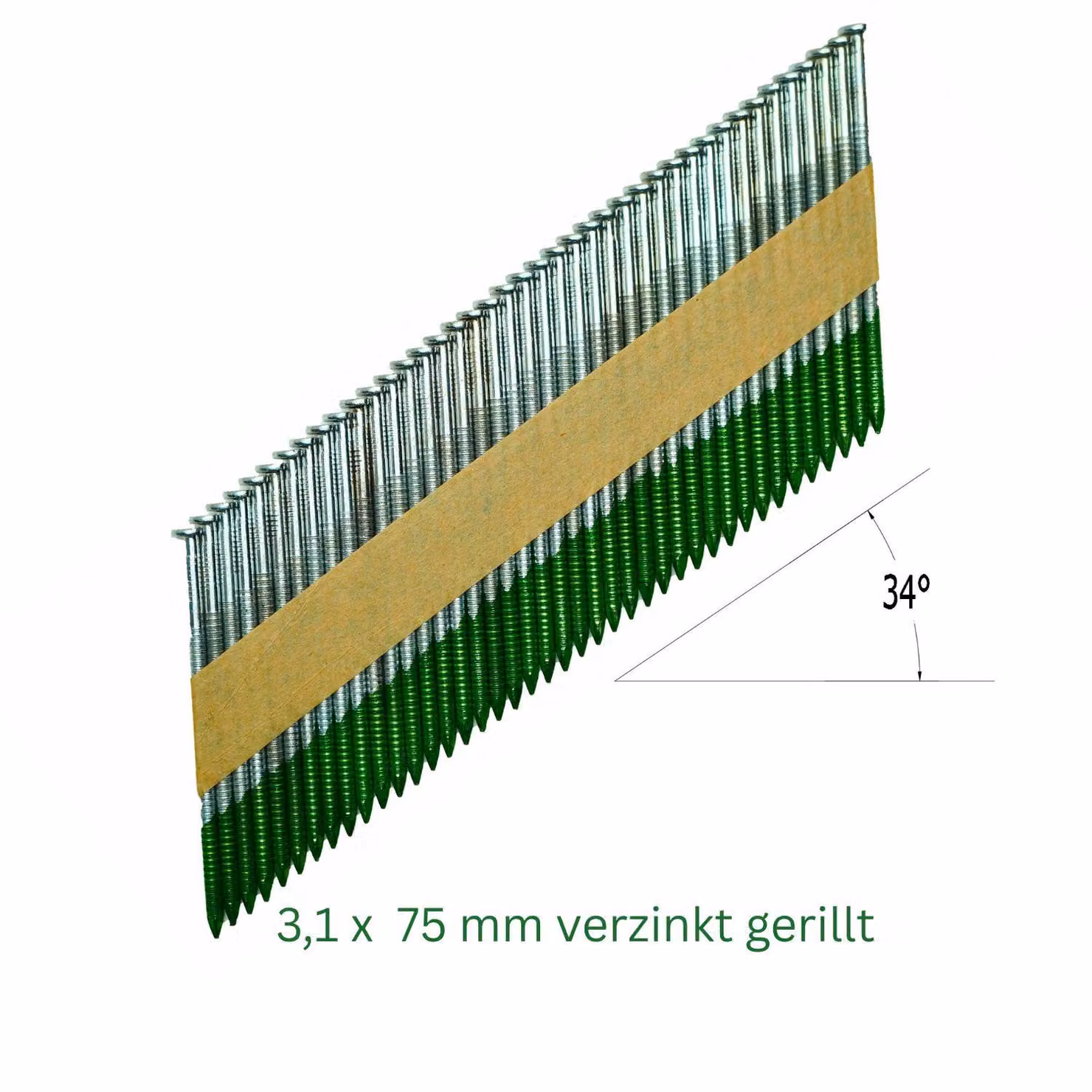 Chiodi a striscia 34° 2000 pezzi 3,1 x 75 mm, testa a D, zincati e scanalati, compatibili con Milwaukee, Tjep e Hikoki