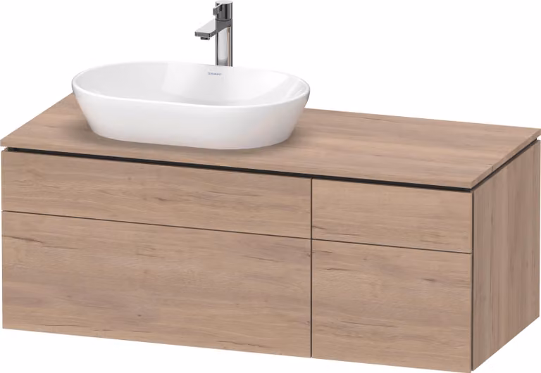 Duravit L-Cube Meuble sous-lavabo en console suspendu, avec plan de toilette en console, 4 tiroirs, vasque à gauche, 1220x482x550mm, LC4876055550000, LC4876055550000