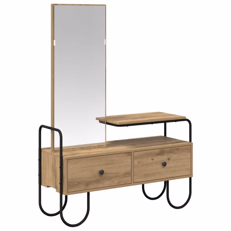 vidaXL Tavolo da Trucco Moderno in Legno e Metallo Colore Rovere e Marrone L: 136,0 cm, P: 36,5 cm, H: 76,7 cm