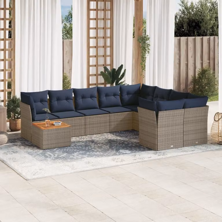 Maison Exclusive - Set Divani da Giardino 10 pz con Cuscini Grigio in Polyrattan