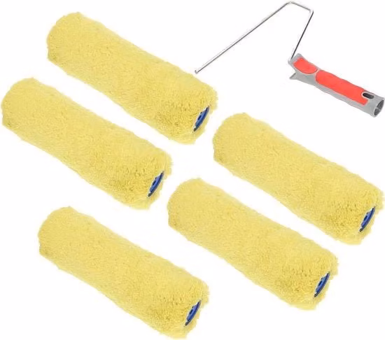 Set di 6 rotoli per acrilico in poliammide gialla, senza pelucchi, per vernici a base d'acqua, L: 25 cm