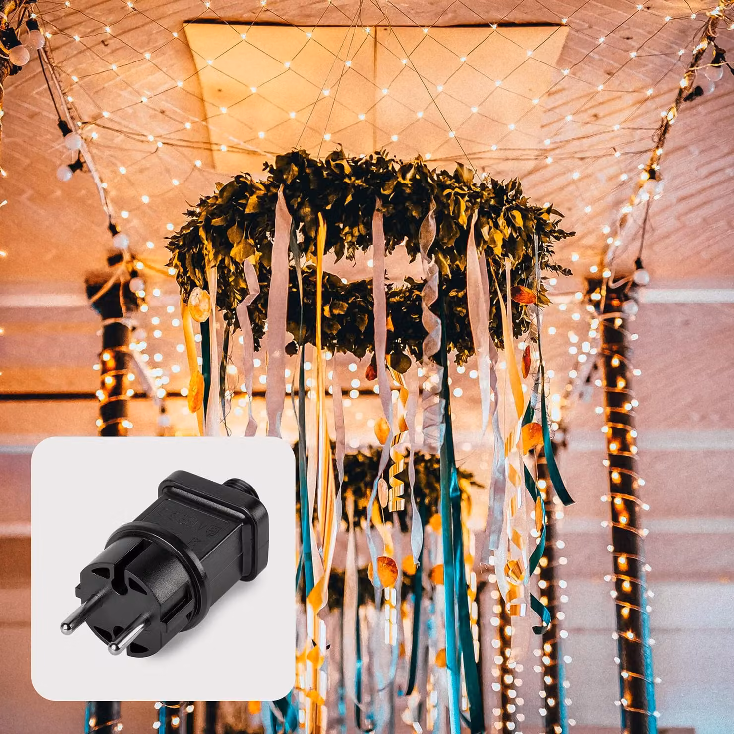 Rete luminosa a LED, dimensioni 3x3 metri, 208 LED bianco caldo, grado di protezione IP44, illuminazione per esterni