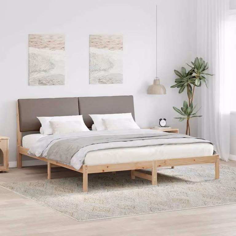 Struttura del letto moderna vidaXL con testiera in tessuto e legno di pino, Marrone e Beige, 180 x 200 cm