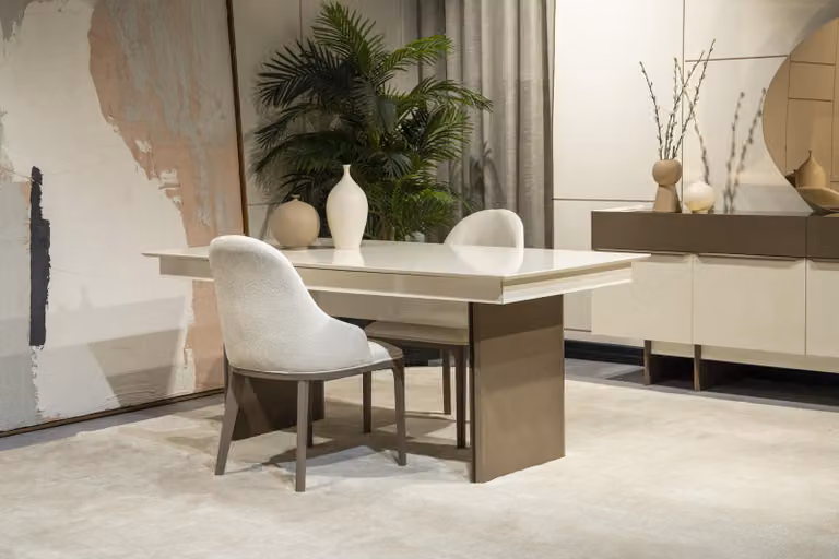 Set da pranzo bianco-marrone Tavolo allungabile 6x sedie Credenza