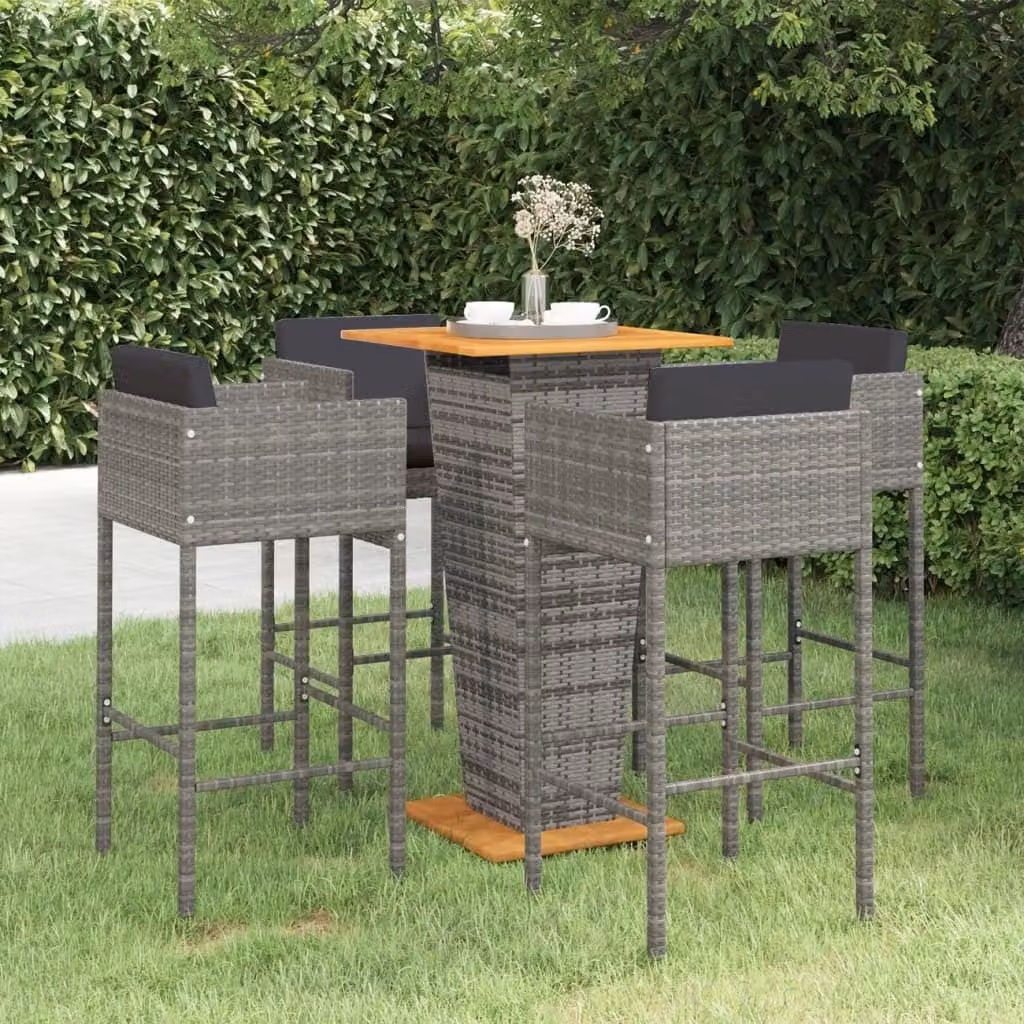 The Living Store Set bar da giardino 5 pezzi con cuscini in poly rattan grigio