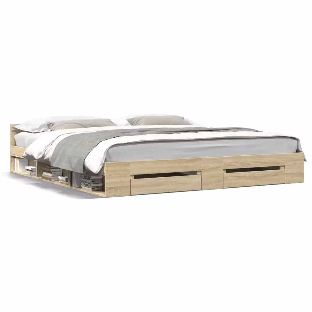 vidaXL Giroletto con Cassetti in Legno Multistrato Rovere Sonoma, L/P/H: 180 x 200 x 45 cm – 2