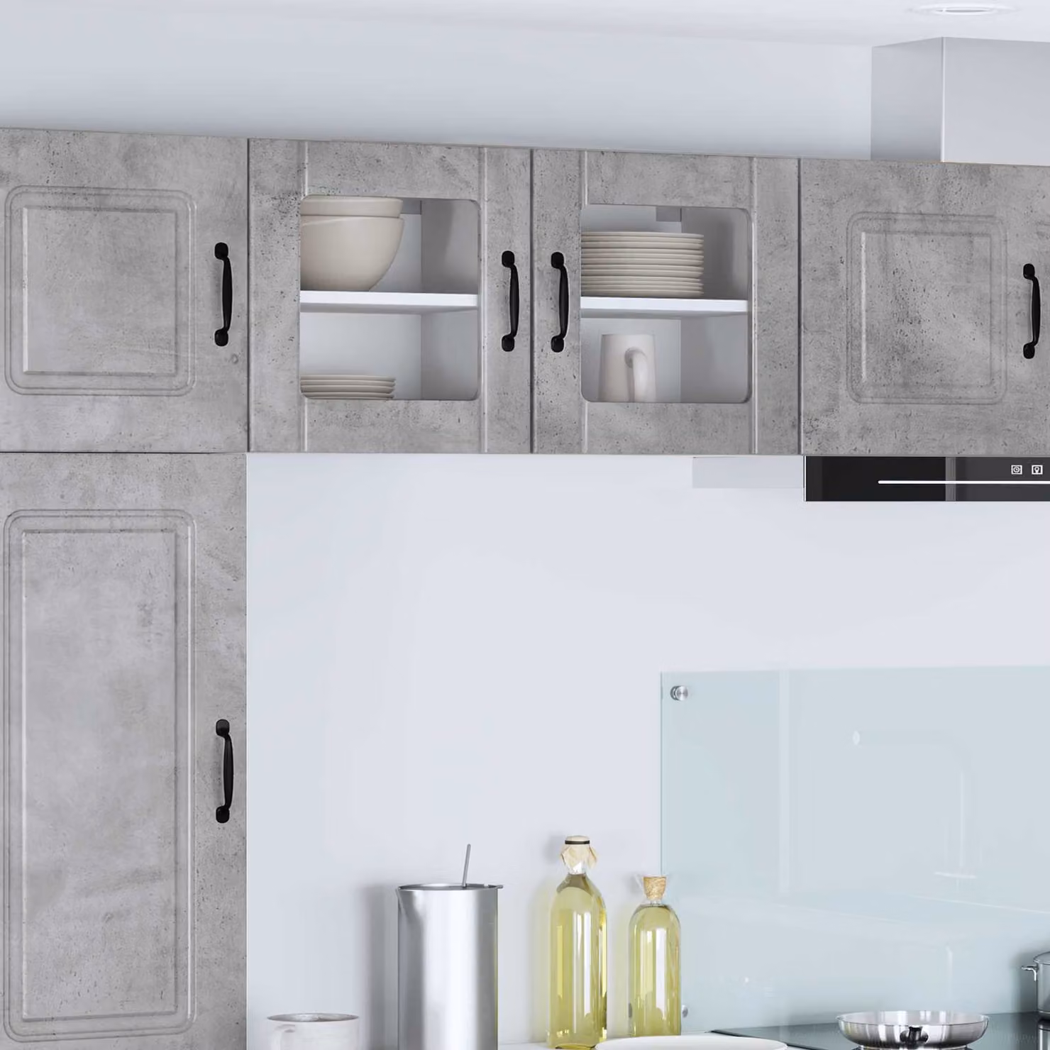 Mobile da parete LUCCA vidaXL in legno e vetro, Grigio Cemento, L 40 cm x P 31 cm x H 40 cm