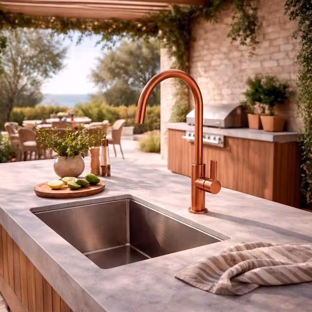 Rubinetto per cucina SINED modello LEVANTE in acciaio inox 316L colore oro rosa con finitura satinata e design moderno
