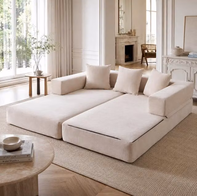 Divano modulare trasformabile in ciniglia beige 198x79 cm HOMVRA