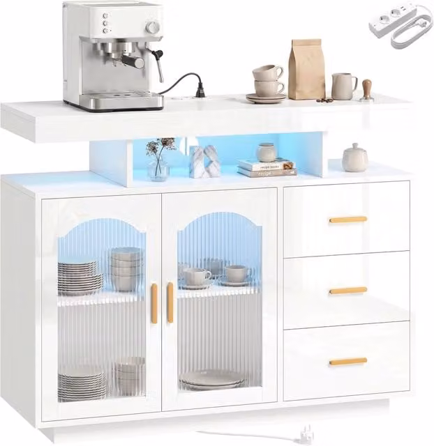 Armadio a 2 ante con 3 cassetti e LED RGB ¨C Minimal ¨C Bianco brillante 100x35x80 cm
