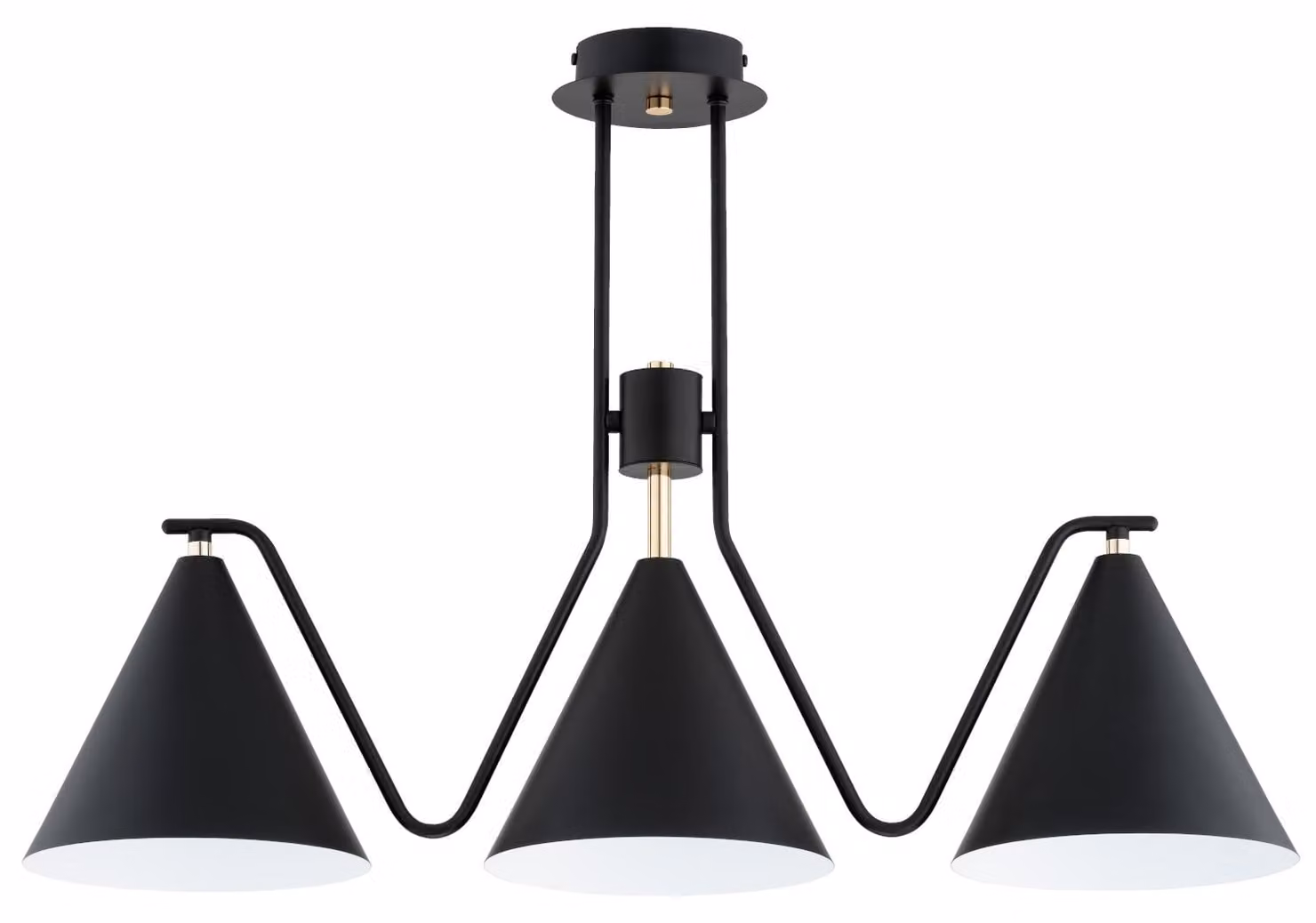 Lampada a sospensione a cono della linea ATLAS, nera, 3xE27x15W, metallo, dimensioni: 50x20,5x75 cm, IP20, Alfa