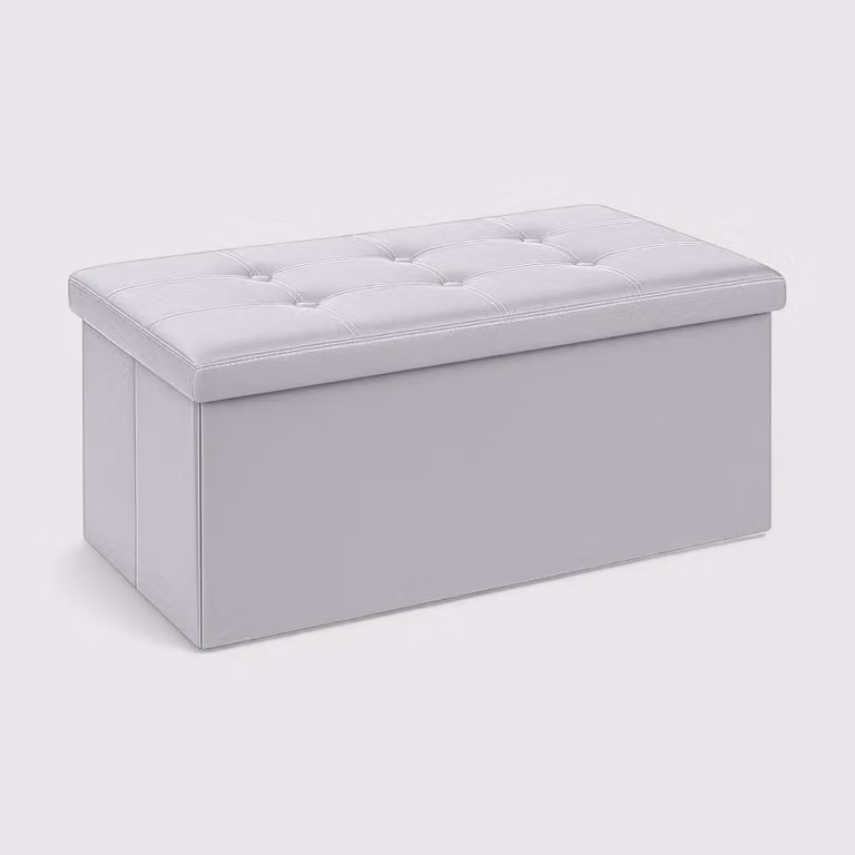 Lavatera - Pouf grigio portaoggetti ecopelle da salotto