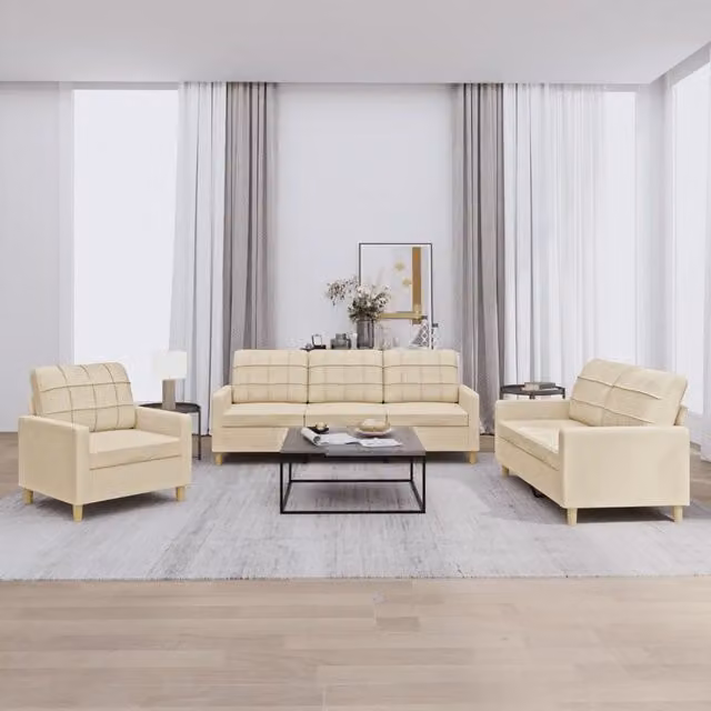 Set di divani moderno vidaXL in tessuto beige con cuscini per soggiorno – 1