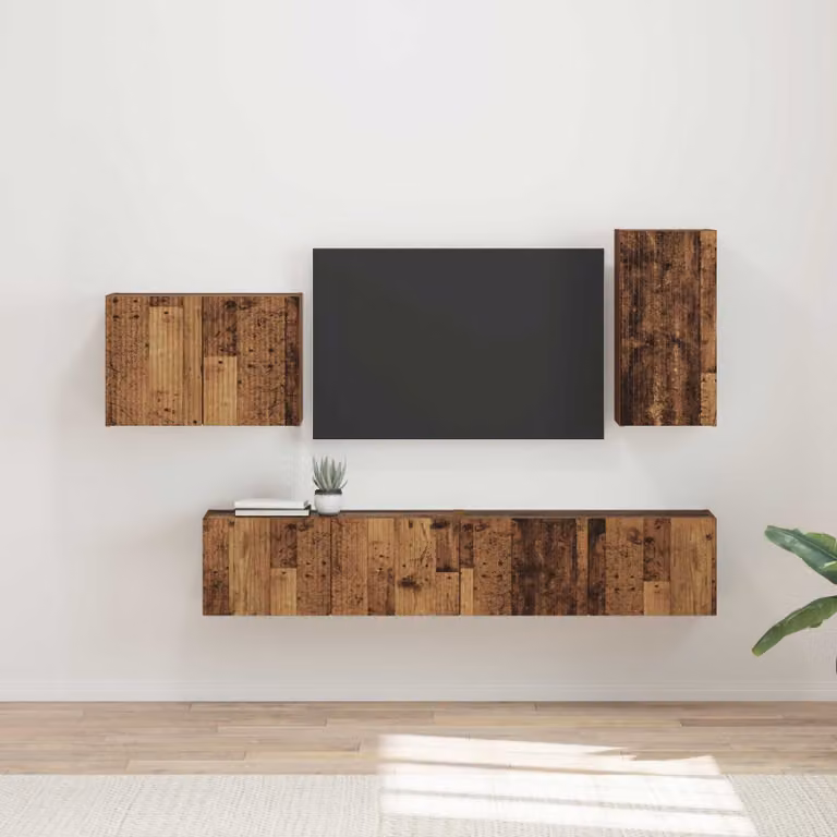 Set di 4 mobiletti da TV a parete vidaXL in legno effetto vintage marrone per soggiorno