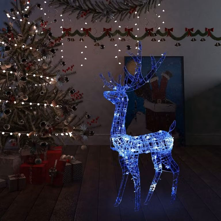 The Living Store LED Renna Decorazione natalizia in acrilico 140 LED 120 cm Blu