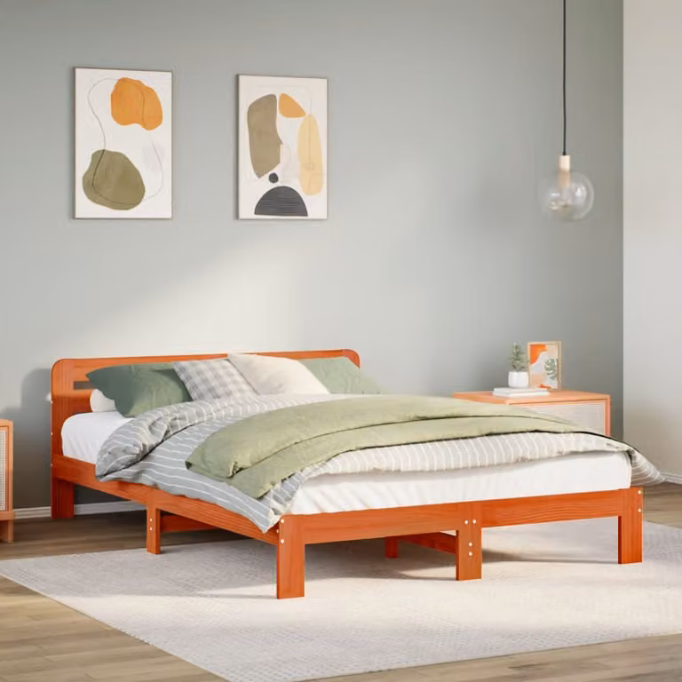 vidaXL Giroletto in legno di pino massello marrone cera con doghe piatte L/P: 140 x 200 cm