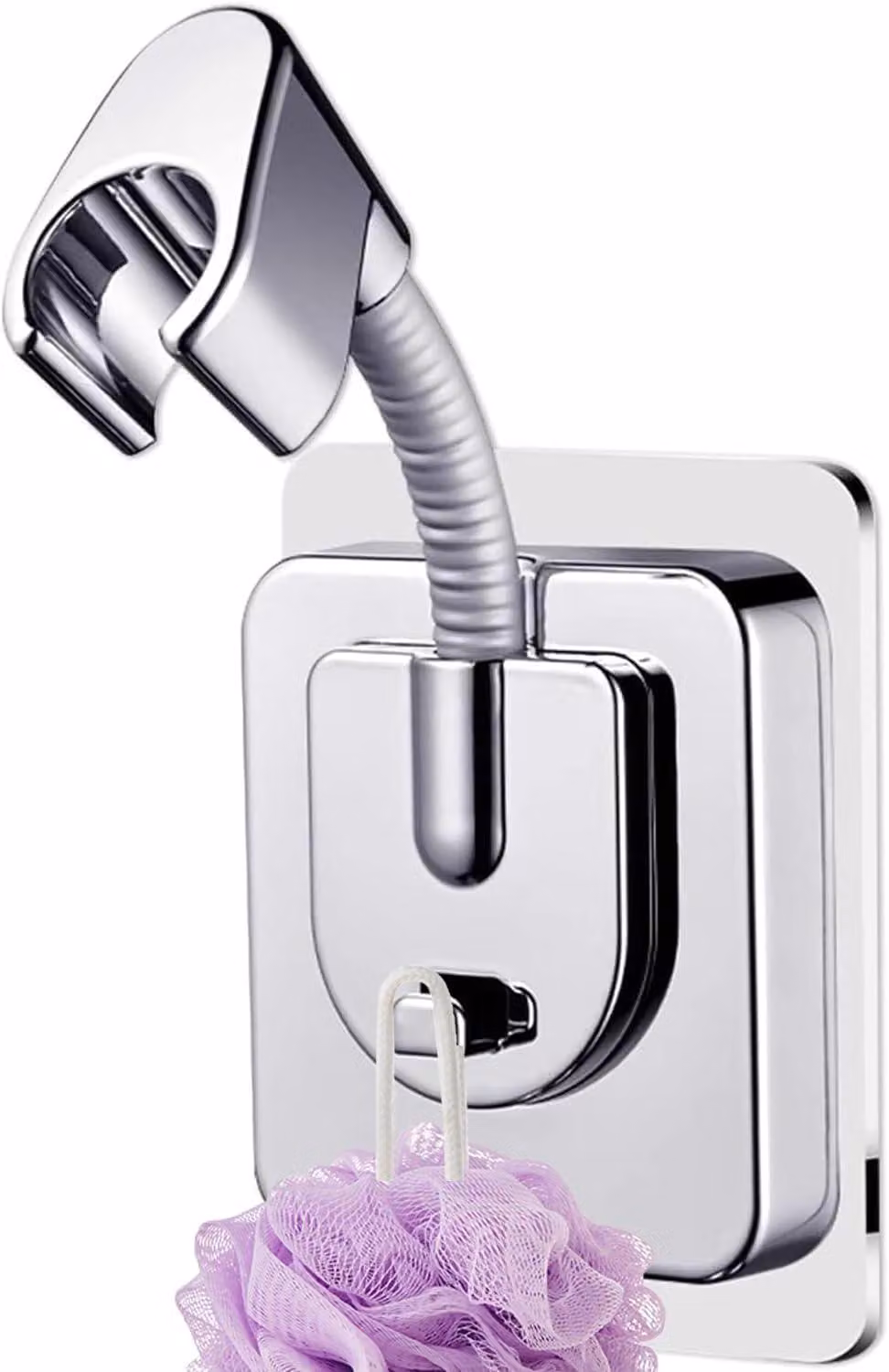 Supporto per soffione doccia regolabile a 360° senza foratura - Supporto per doccia con adesivo super resistente per piastrelle, vetro e altre superfici - Staffa universale per montaggio a parete (acciaio inossidabile)
