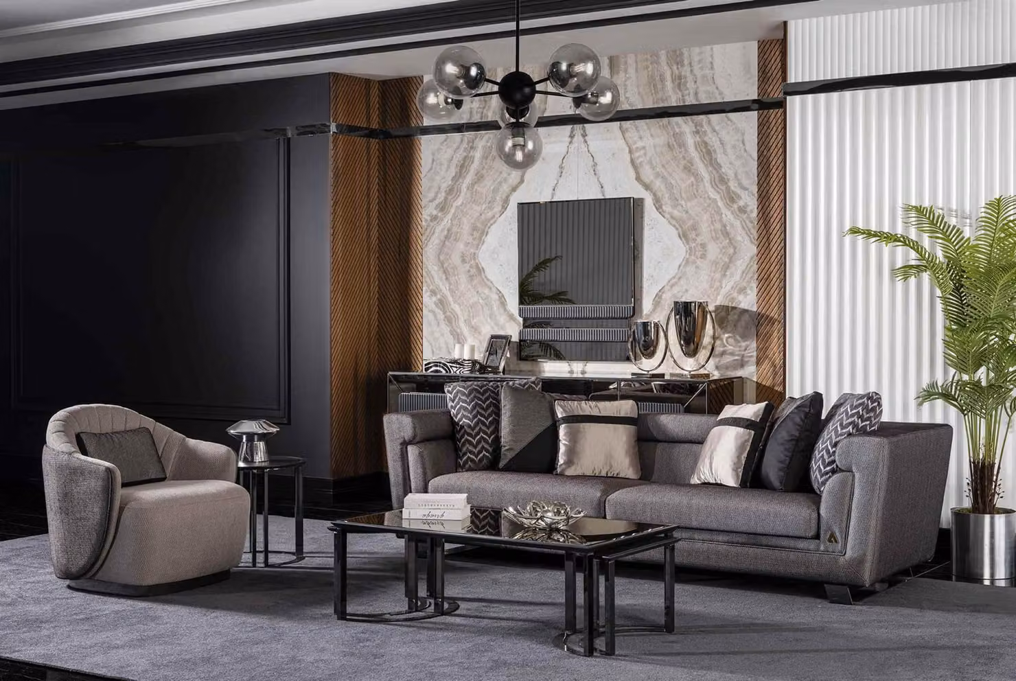 Wohnzimmer Sofagarnitur Grau Dreisitzer Sessel Luxus Couch Set 4 1 Sitzer