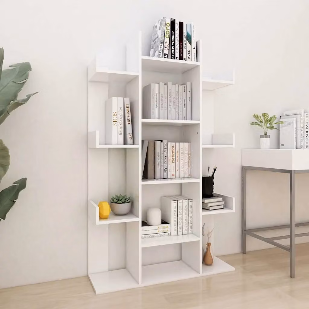 Libreria moderna vidaXL bianca in legno e MDF per soggiorno, camera da letto o ufficio, L 86 cm x P 25,5 cm x H 140 cm