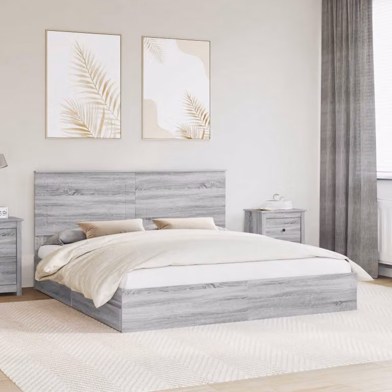 Letto con contenitore vidaXL in legno e MDF Grigio Sonoma 200 x 200 cm