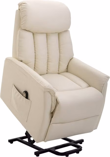 Poltrona Relax Elettrica Alzapersona HOMCOM con Poggiapiedi e Telecomando, Reclinabile 145°, in Pelle PU Beige