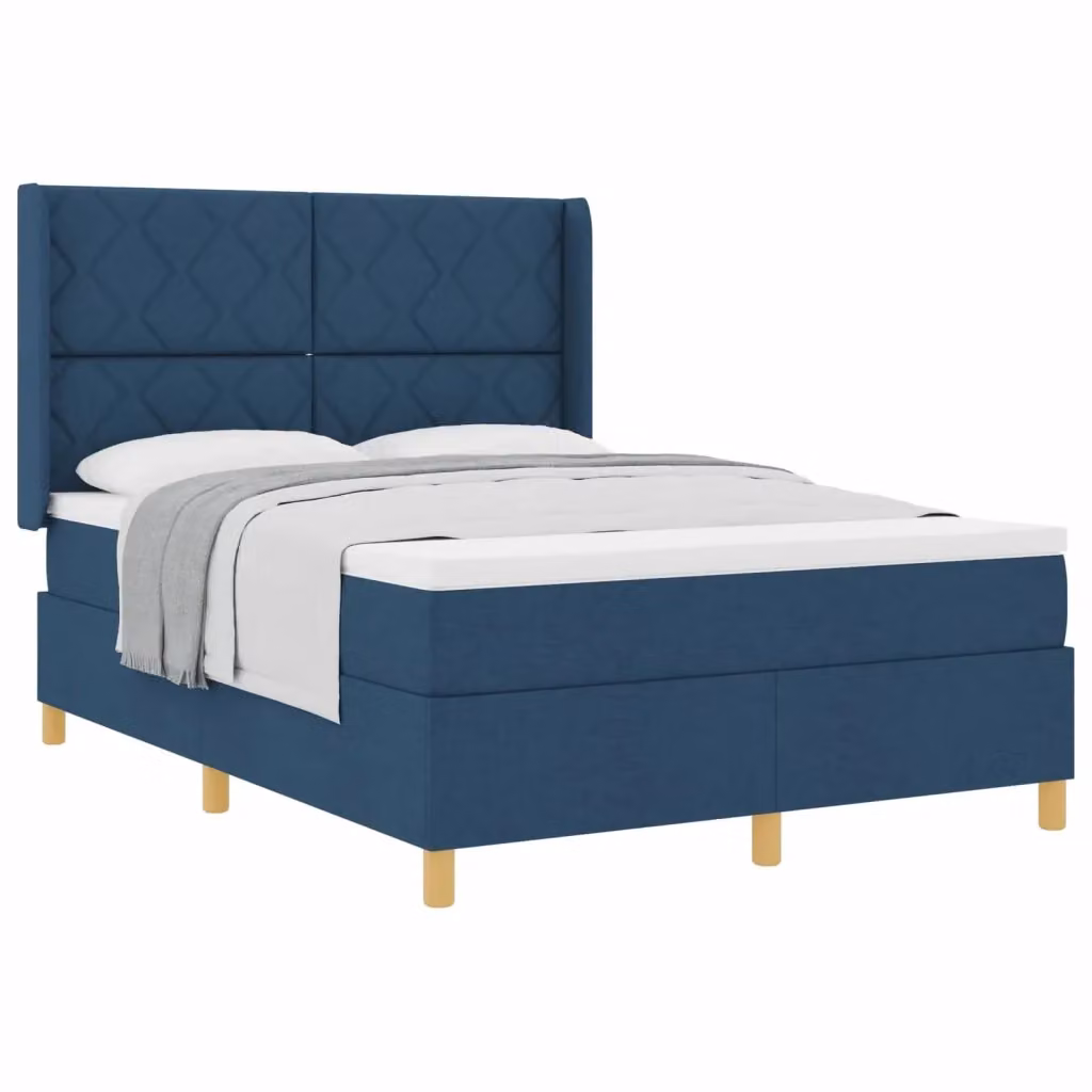Letto a molle con testiera vidaXL in tessuto blu e dettagli oro, L/P: 160 x 200 cm – 2