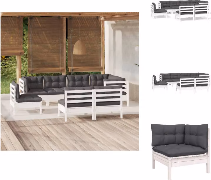 vidaXL set salotto da giardino 8 pezzi con cuscini in legno di pino massiccio bianco - Set di mobili da giardino