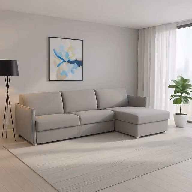 Divano Posina DMORA con penisola reversibile e coperture sfoderabili, Made in Italy, Grigio, L/P: 260 x 160 cm