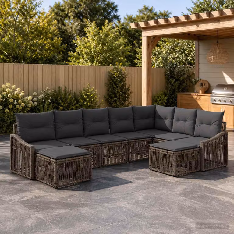 Maison Exclusive - Set da giardino composto da 9 pezzi, divano, colore grigio, realizzato in rattan sintetico