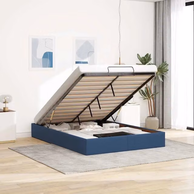 Struttura Letto con Contenitore a Sollevamento vidaXL in Tessuto Blu L: 140 cm, P: 200 cm, H: 23,5 cm