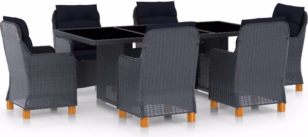 The Living Store Set da pranzo da giardino 7 pezzi con cuscini in poly rattan grigio scuro