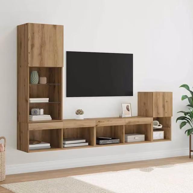 Unità per TV a Muro 4 pz Rovere artigianale 3402948