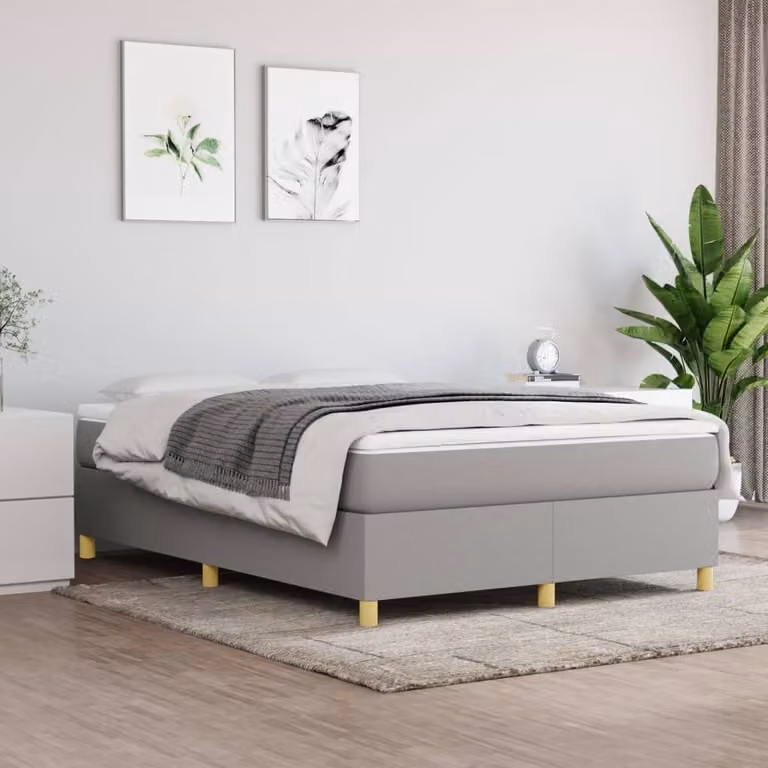 The Living Store Box spring bed grigio chiaro 140x200 cm tessuto