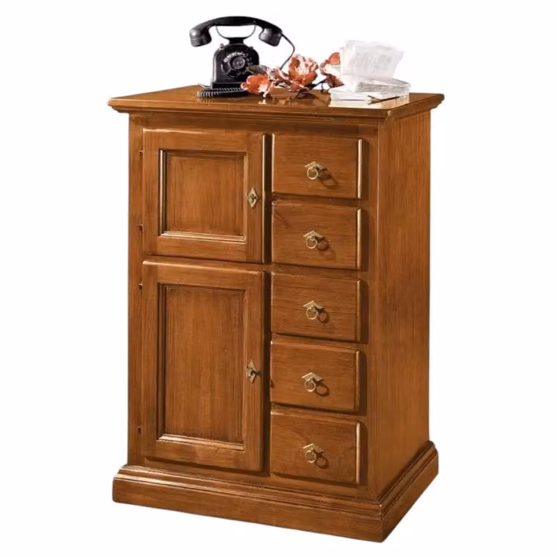 Madia cassettiera in legno con 5 cassetti Mobili 2G colore noce L 75 cm, P 40 cm, H 100 cm – 2