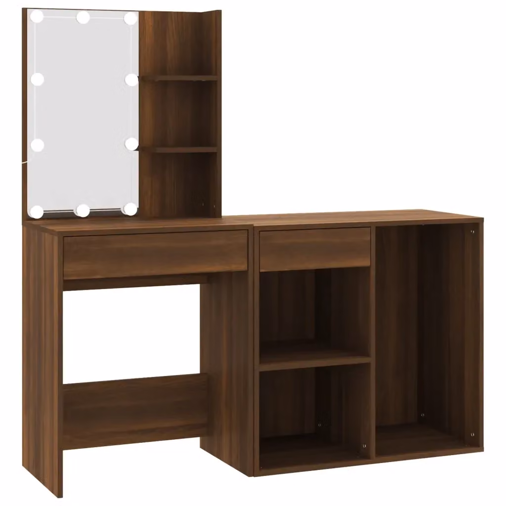 vidaXL Toeletta Hollywood con LED e Armadietto in Legno Rovere Marrone L: 140 cm, P: 40 cm, H: 60 cm – 2