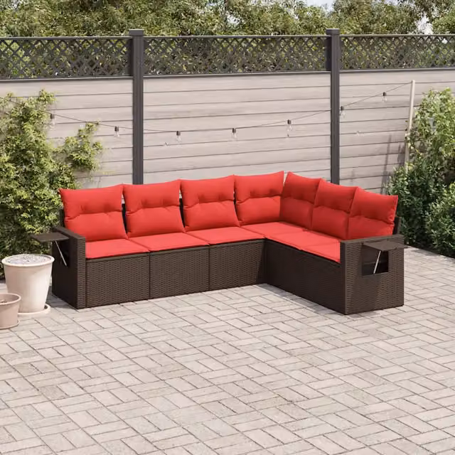 Set Divani da Giardino 6 pz con Cuscini Marrone in Polyrattan 3220213
