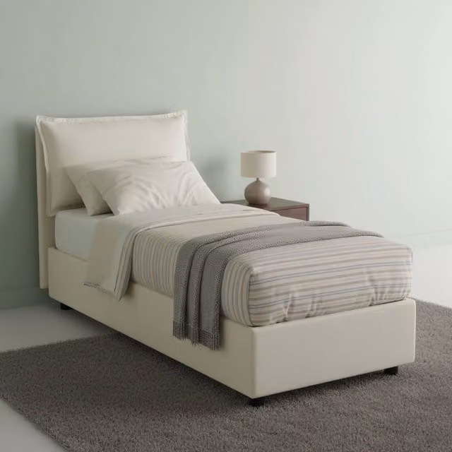 Letto singolo contenitore Abroghat Talamo Italia con rivestimento in tessuto beige, adatto per materasso 90x200 cm – 1