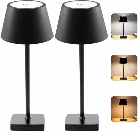 Lampada da tavolo LED senza fili Unyqoos® – Metallo, batteria da 3000 mAh, dimmerabile con touch control, luce bianco caldo, grado di protezione IP54, illuminazione a 360° per interni ed esterni
