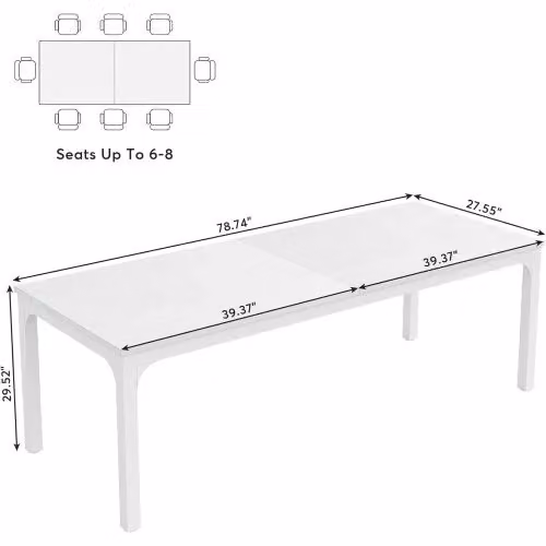 Tavolo Rettangolare REDOM Bianco in Legno e Metallo L: 200 cm, P: 70 cm, H: 75 cm – 2