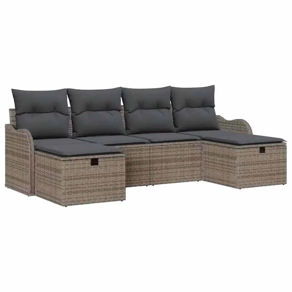 Set Divano da Giardino a L vidaXL in Polyrattan Grigio con 6 Cuscini e Tavolino – 2