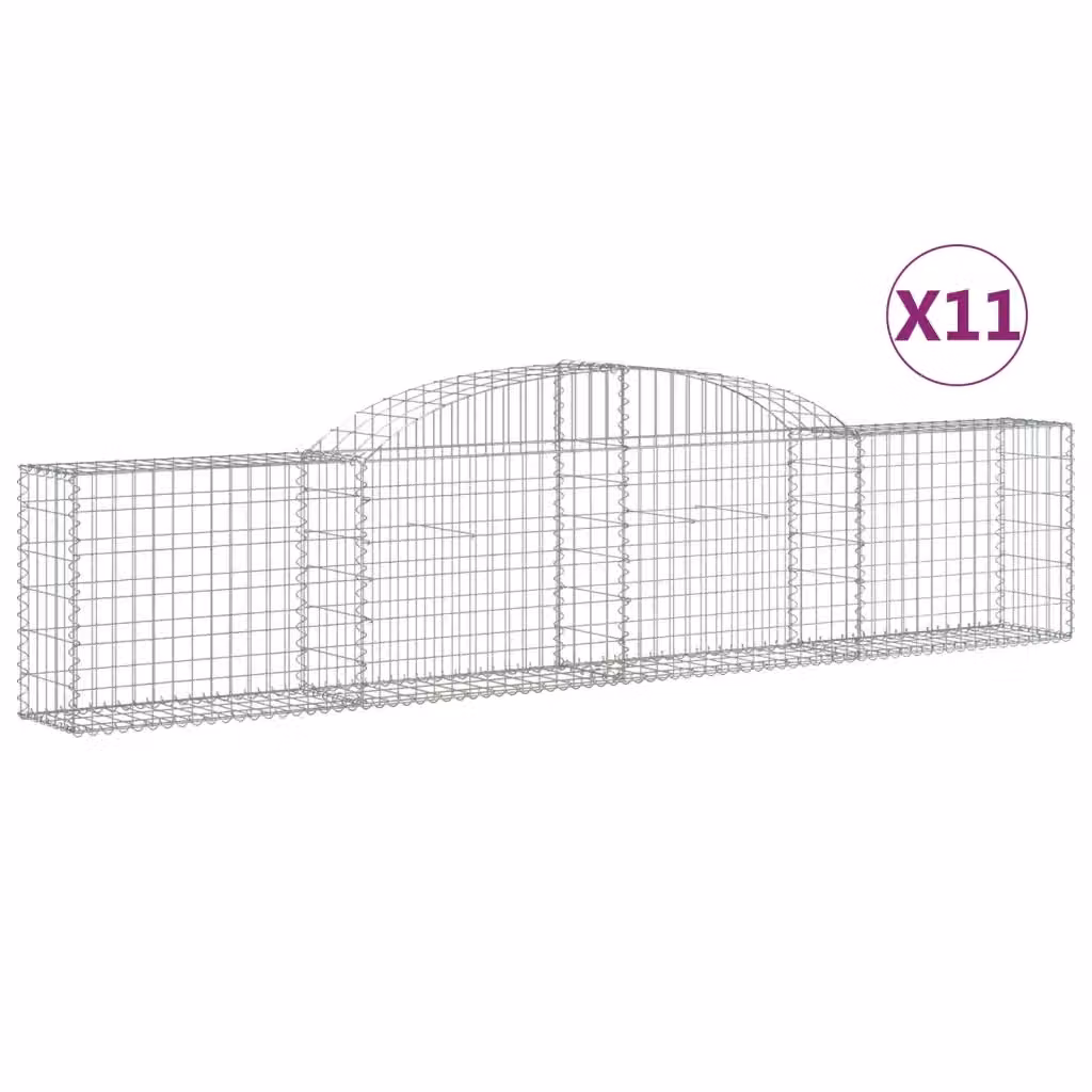 Set di 11 Cesti Gabbioni ad Arco vidaXL in Acciaio Zincato Argento L: 300 cm, P: 30 cm, H: 60/80 cm – 2