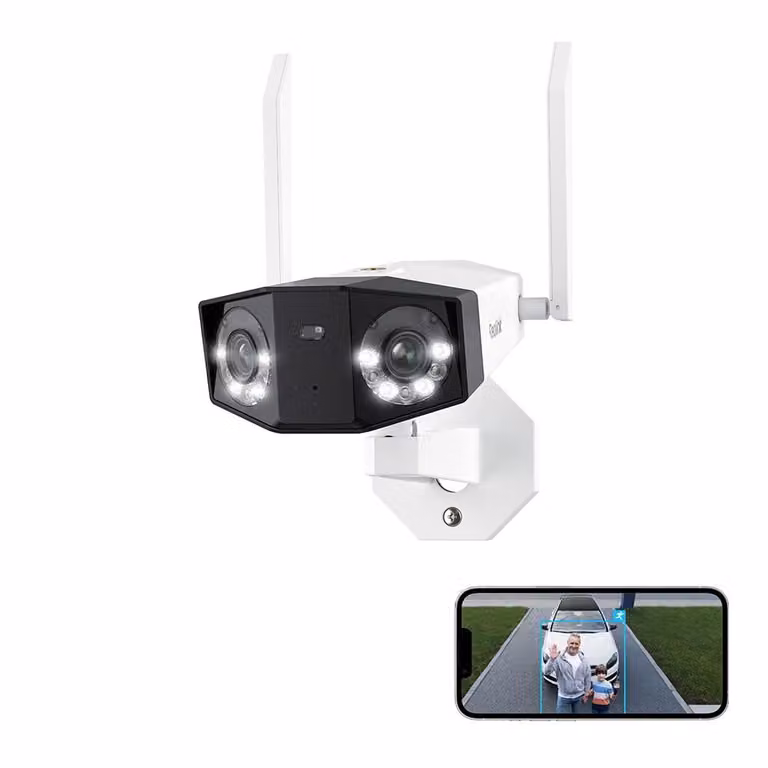Telecamera di sorveglianza plug-in Reolink 4K 8MP WiFi 6, panorama a 180°, doppio obiettivo, Wi-Fi a 2,4/5 GHz, visione notturna con riflettori, rilevamento persone/veicoli/animali