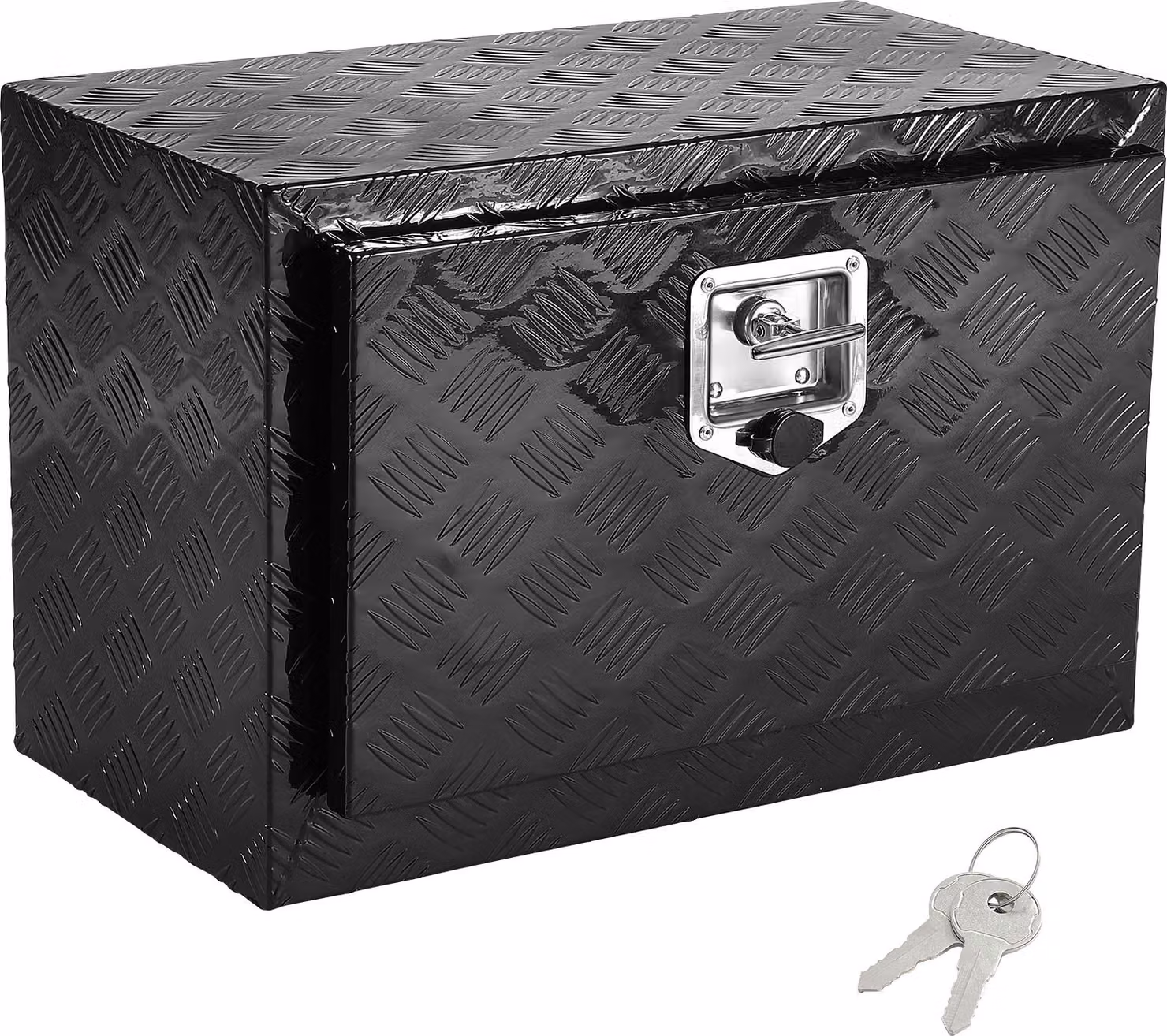 SucceBuy cassetta sottoscocca per camion, 61 x 43 x 45 cm, robusta cassetta portautensili in alluminio con piastra diamantata, serratura e chiave, custodia impermeabile con serratura a T per camion, furgoni, rimorchi
