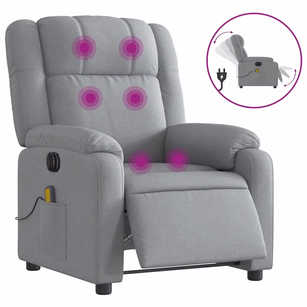 vidaXL Poltrona Reclinabile Elettrica con Massaggio in Tessuto Grigio – 2