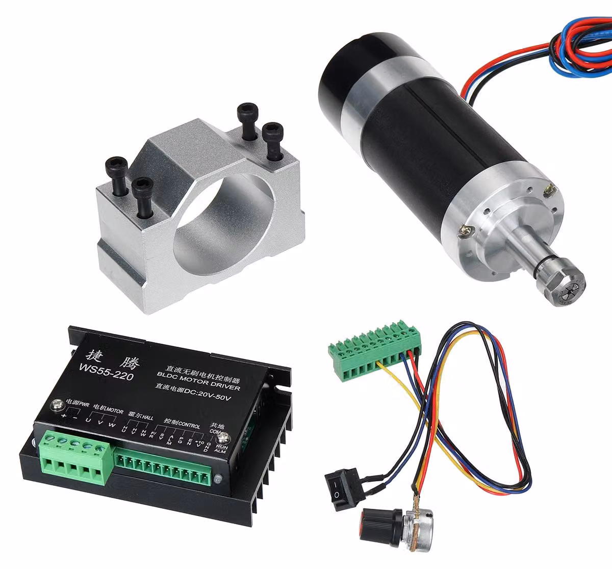 Motore brushless per mandrino, alta velocità, bassa rumorosità, nero