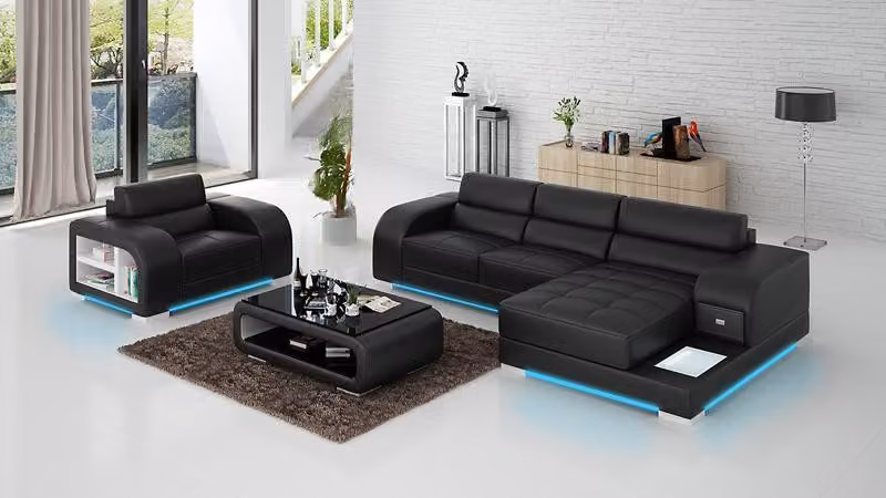 Ledersofa Couch Wohnlandschaft Ecksofa + Sessel Garnitur Design Sofa G8029E